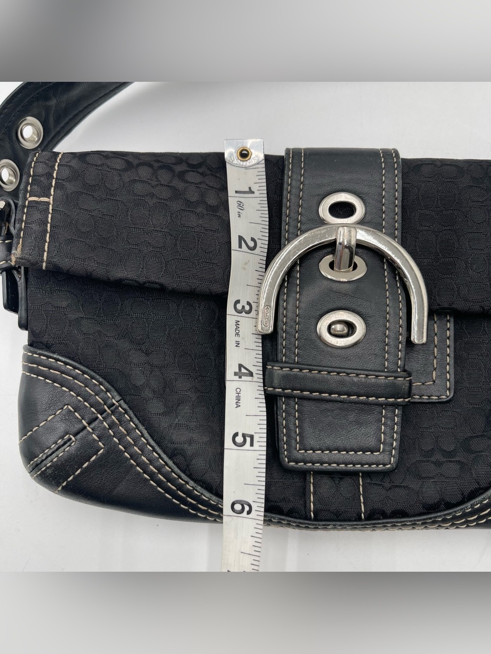 Vtg Y2K Coach Small Soho Signature C Black Canvas Shoulder Bag Hobo Leather - Picture 14 of 15